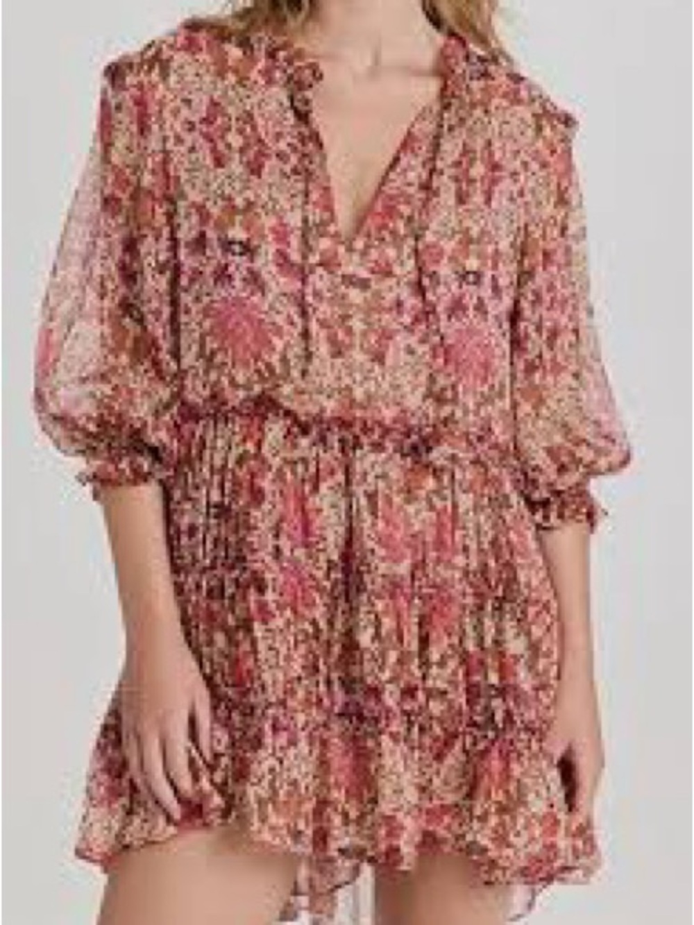 MISA Floral Pink & Coral Ruffled Mini Dress